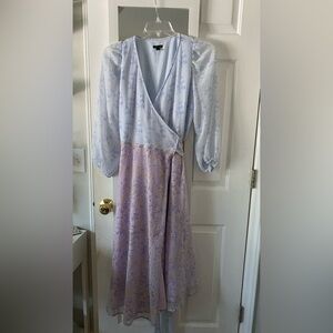 Ann Taylor Blue Maxi Dress with Bishop Sleeves and V-Neck